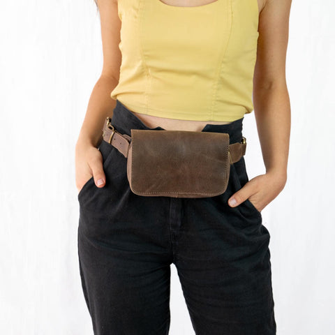 Black Leather Unisex Fanny Pack