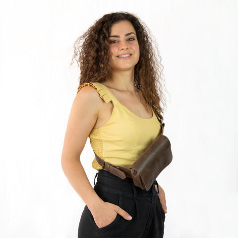 Brown Leather Hip Bag Vintage Style