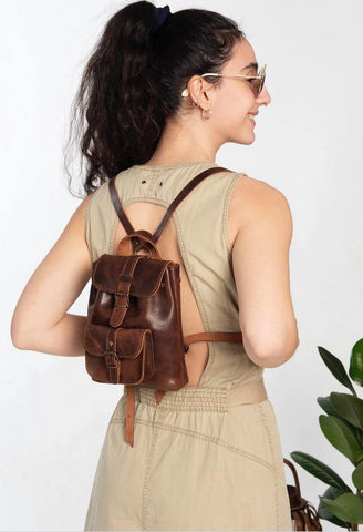 Mini Leather Backpack: Dark Brown & Caramel Suede, Laser Engraved Gift