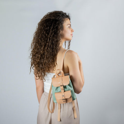 Mini full grain leather backpack "Filia" Natural