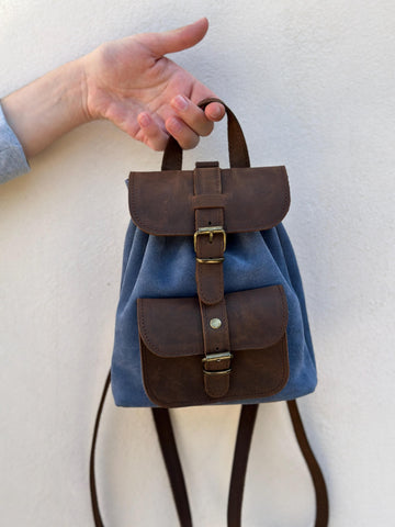 Mini Leather Backpack: Dark Brown & Caramel Suede, Laser Engraved Gift