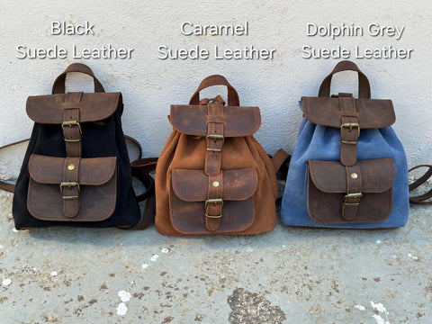 Mini Leather Backpack: Dark Brown & Caramel Suede, Laser Engraved Gift