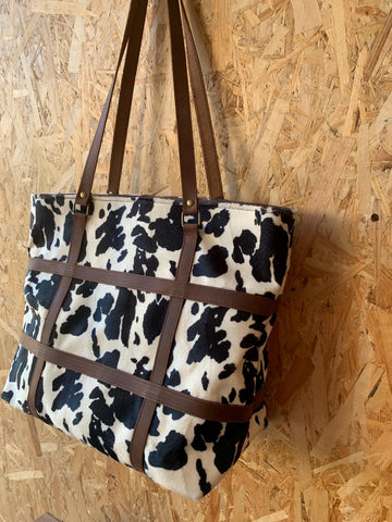 Cow print Bag Leather Tote bag Western Style