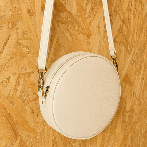 Eco-Leather Round Crossbody Bag – Minimalist Circle Purse – Women’s Vegan Leather Shoulder Bag