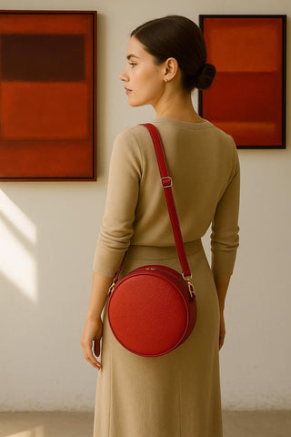 Handmade Black Pebbled Leather Crossbody Bag - Minimalist Round Purse
