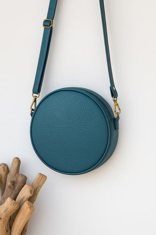 Handmade Black Pebbled Leather Crossbody Bag - Minimalist Round Purse