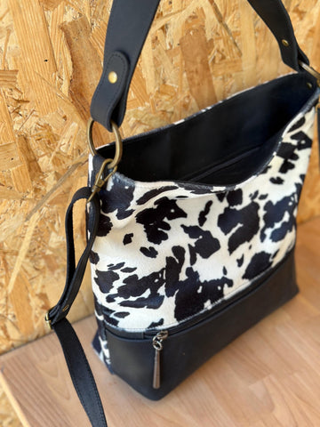 Cow Print Leather Crossbody Bag: Western Style Handbag, Handmade in Greece