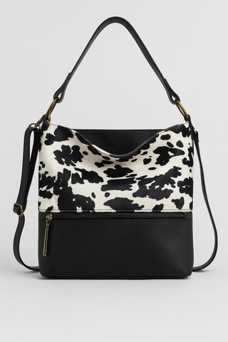 Cow Print Handbag: Handmade Leather & Faux Fur Western Purse