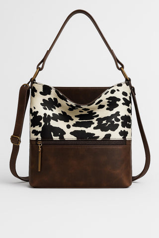 Cow Print Leather Crossbody Bag: Western Style Handbag, Handmade in Greece