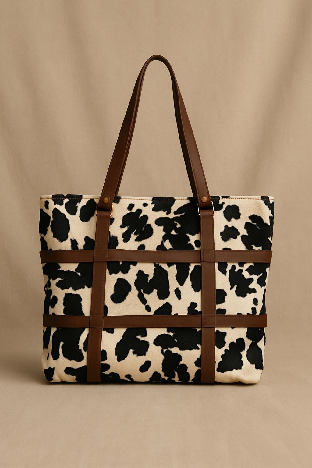 Cow print leather tote bag