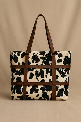 Cow print leather tote bag