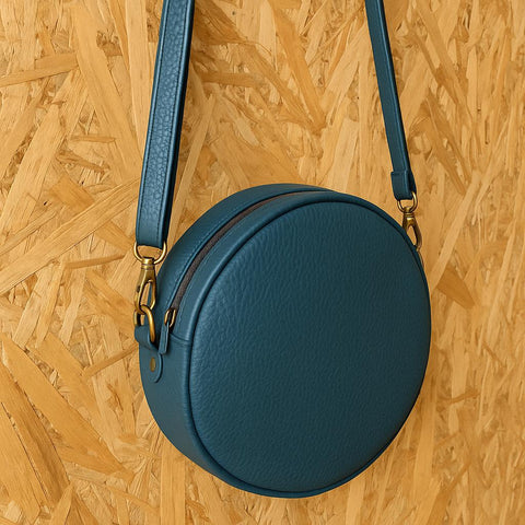 Eco-Leather Round Crossbody Bag – Minimalist Circle Purse – Women’s Vegan Leather Shoulder Bag