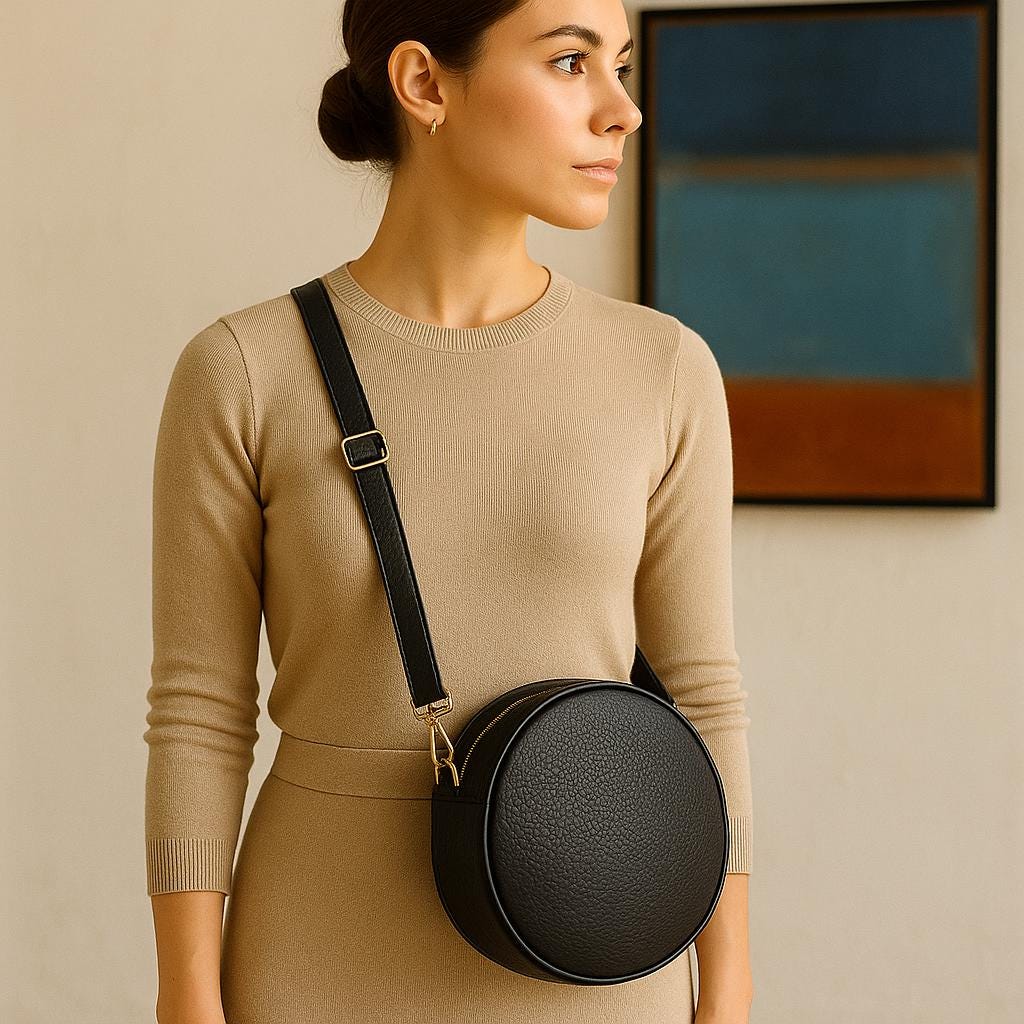 black round crossbody bag