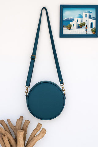 Handmade Black Pebbled Leather Crossbody Bag - Minimalist Round Purse