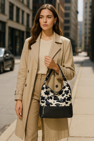 Cow Print Leather Crossbody Bag: Western Style Handbag, Handmade in Greece