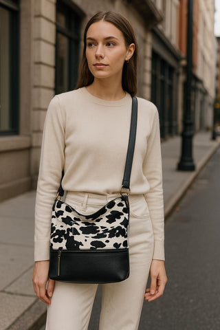 Cow Print Handbag: Handmade Leather & Faux Fur Western Purse