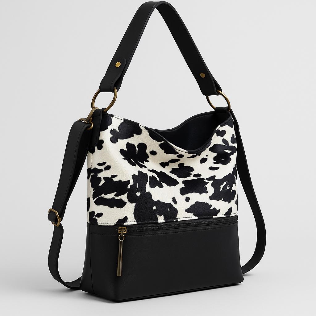 Cow Print Handbag: Handmade Leather & Faux Fur Western Purse