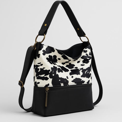 Cow Print Handbag: Handmade Leather & Faux Fur Western Purse