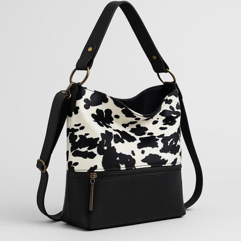 Cow Print Leather Crossbody Bag: Western Style Handbag, Handmade in Greece