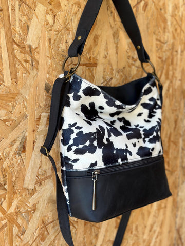 Cow Print Handbag: Handmade Leather & Faux Fur Western Purse