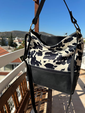 Cow Print Handbag: Handmade Leather & Faux Fur Western Purse