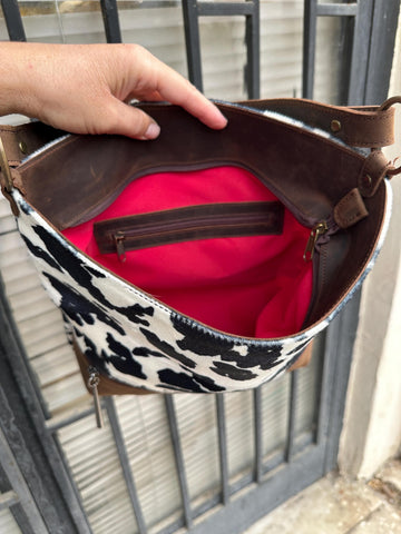 Cow Print Leather Crossbody Bag: Western Style Handbag, Handmade in Greece
