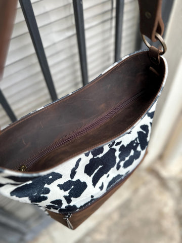 Cow Print Handbag: Handmade Leather & Faux Fur Western Purse