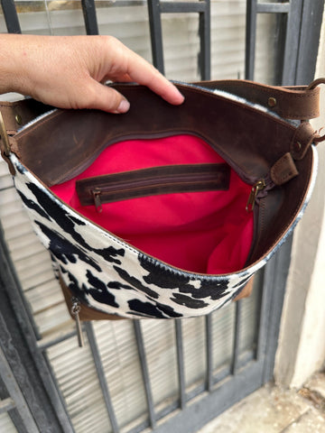 Cow Print Handbag: Handmade Leather & Faux Fur Western Purse