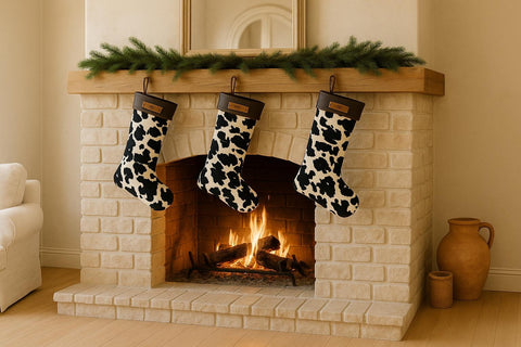 Personalized Leather Christmas Stocking: Engraved Name Tag, Holiday Decor