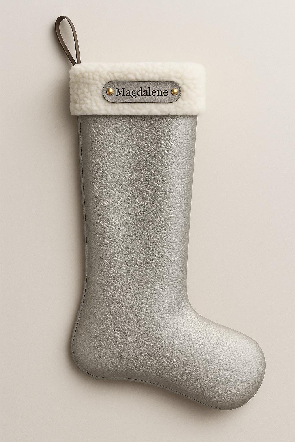 Personalized Leather Christmas Stocking: Engraved Name Tag, Holiday Decor