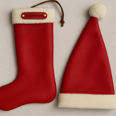 Personalized Leather Christmas Stocking: Engraved Name Tag, Holiday Decor