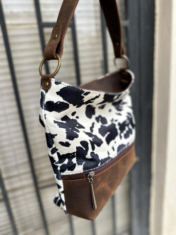 Cow Print Leather Crossbody Bag: Western Style Handbag, Handmade in Greece