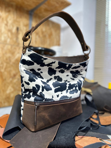 Cow Print Leather Crossbody Bag: Western Style Handbag, Handmade in Greece