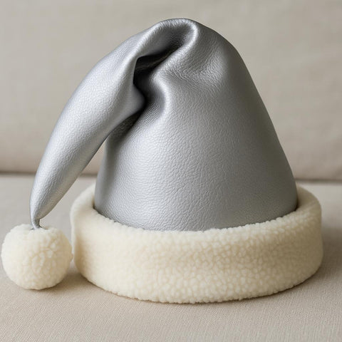 Santa Hat luxury soft vegan leather with sheepskin personalized