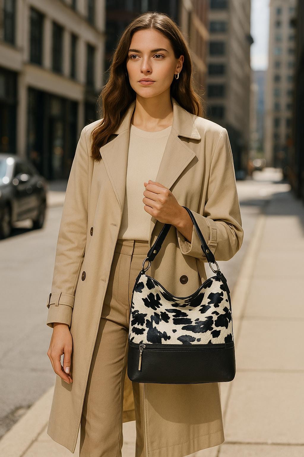 Cow Print Handbag: Handmade Leather & Faux Fur Western Purse