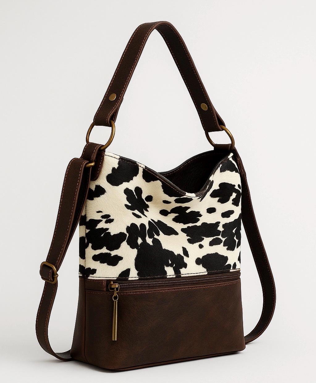 Cow Print Leather Crossbody Bag: Western Style Handbag, Handmade in Greece