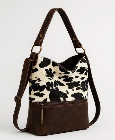 Cow Print Leather Crossbody Bag: Western Style Handbag, Handmade in Greece