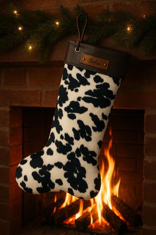 Personalized Leather Christmas Stocking: Engraved Name Tag, Holiday Decor