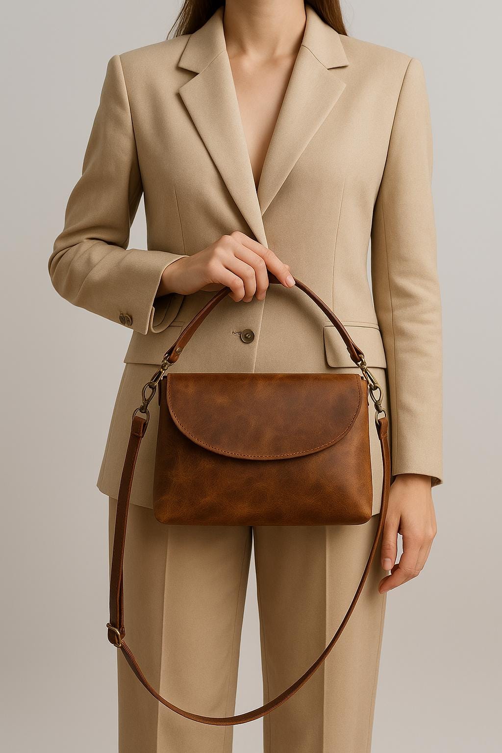 Italian Leather Small Crossbody Bag: Unisex Minimalist Purse