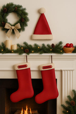 Personalized Leather Christmas Stocking: Engraved Name Tag, Holiday Decor