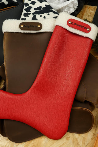 Personalized Leather Christmas Stocking: Engraved Name Tag, Holiday Decor