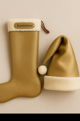 Personalized Leather Christmas Stocking: Engraved Name Tag, Holiday Decor