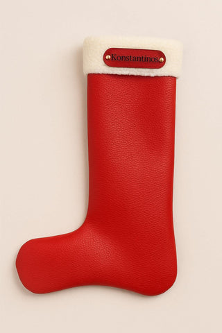 Personalized Leather Christmas Stocking: Engraved Name Tag, Holiday Decor