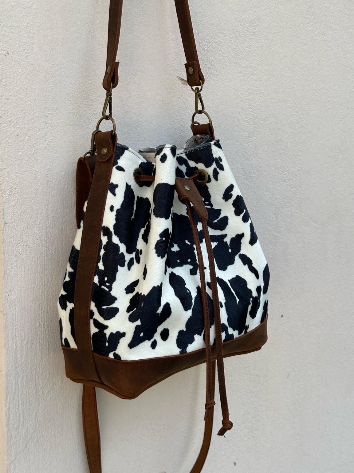 Cow Print Bag: Handmade Full Grain Cowhide Shoulder Pouch