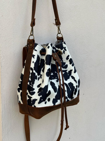 Cow Print Bag: Handmade Full Grain Cowhide Shoulder Pouch