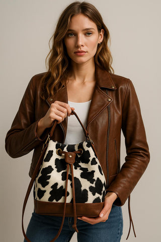 Cow Print Bag: Handmade Full Grain Cowhide Shoulder Pouch