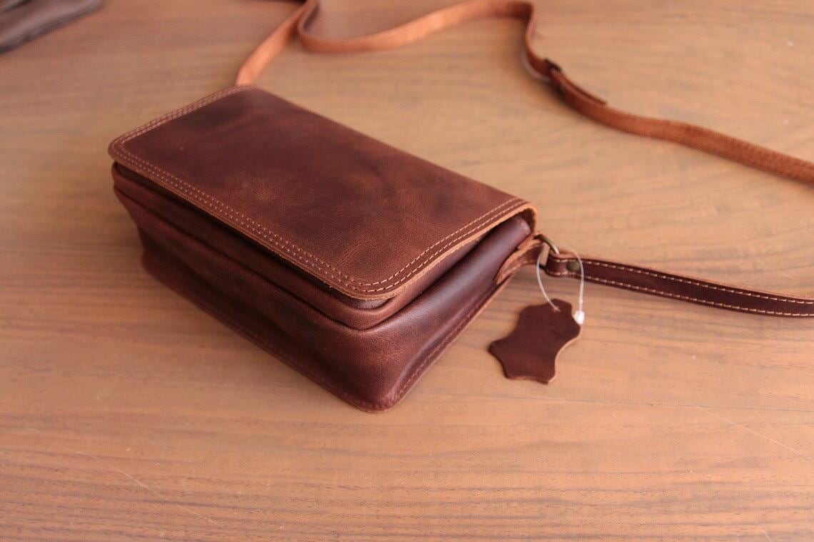 Cross Body Leather Bag Sofia Dark Brown