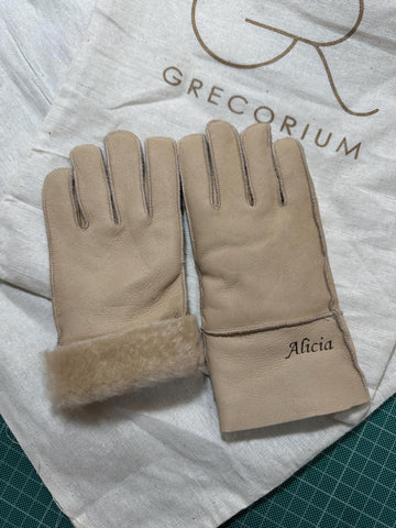 Kids Leather gloves sheepskin wool personalized with name/ initials