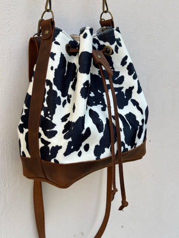 Cow Print Bag: Handmade Full Grain Cowhide Shoulder Pouch