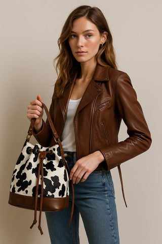 Cow Print Bag: Handmade Full Grain Cowhide Shoulder Pouch